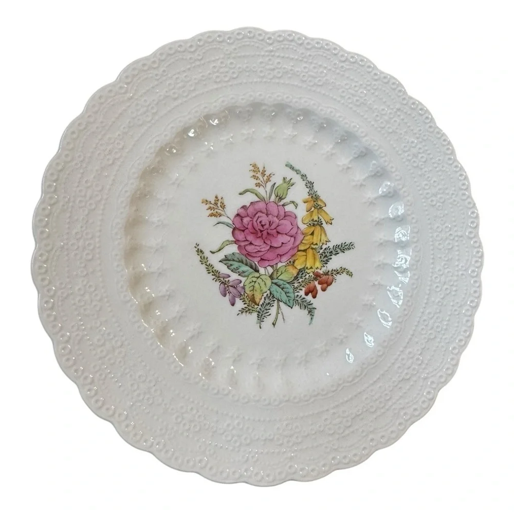 Antique SPODE Copeland Bread Plate Heath & Rose in Jewel Shape 6 1/4” Set of 4
